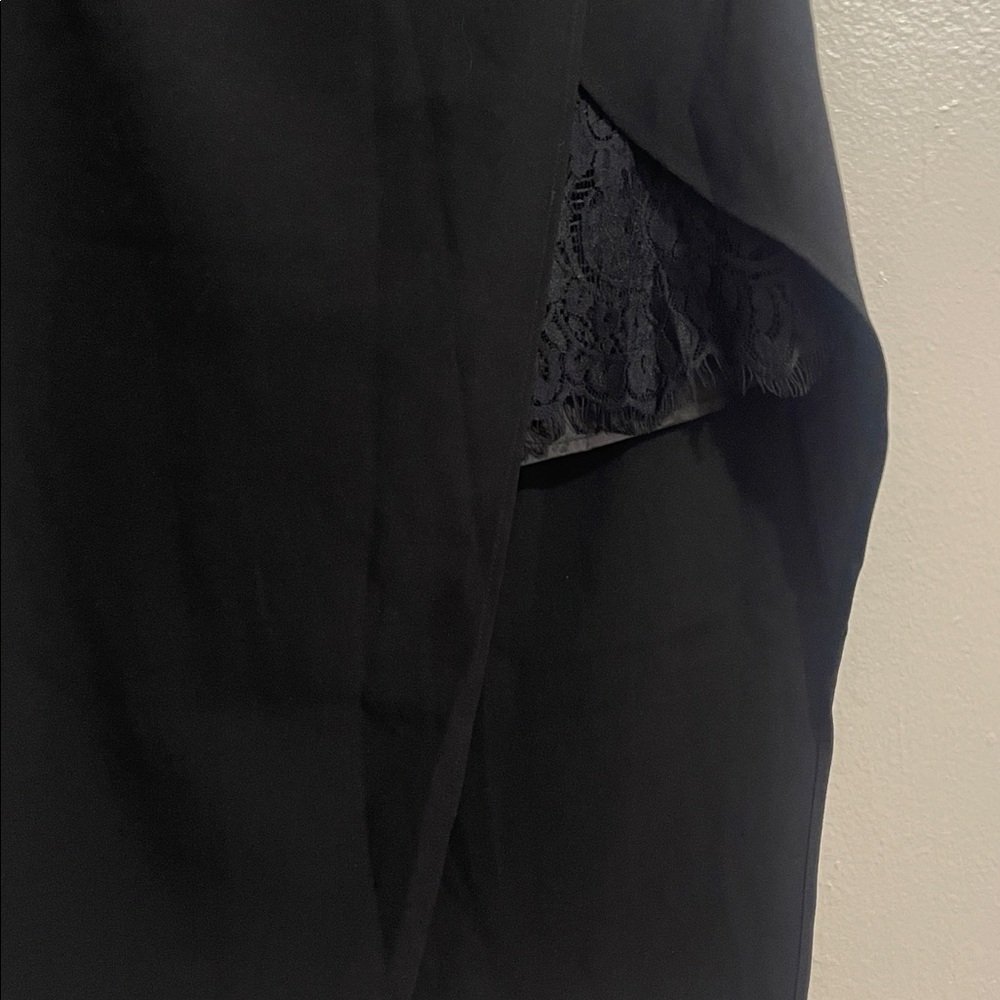 bebe Black Asymmetrical Wrap Skirt with Lace Inset
